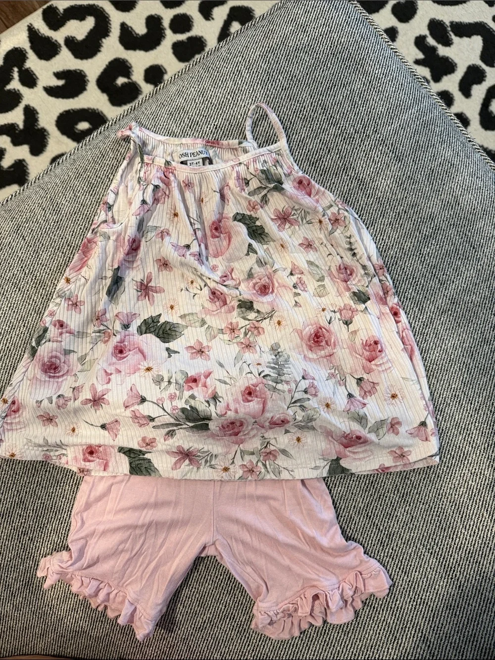 Posh Peanut-Floral Ribbed Tank & Pink Ruffle Shorts Set